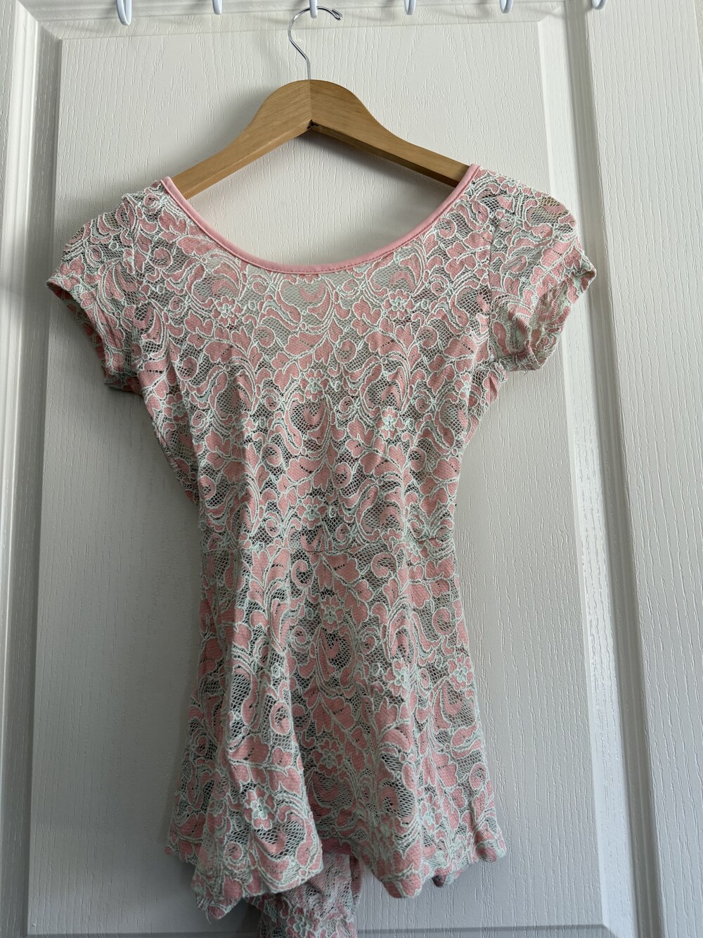 Pink Lace Tie-Back Peplum Top
